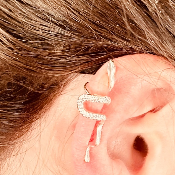 Silver Tone Snake Ear Cuff Snake is Textured & Looks to be Crawling up Ear - Picture 2 of 10